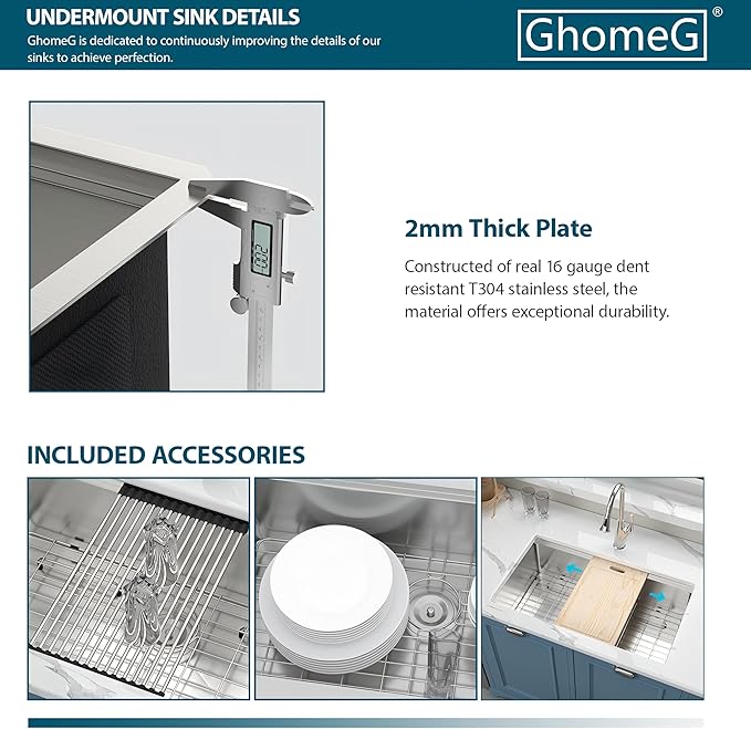 27 Inch Undermount Kitchen Sink Workstation 27x19x9 Inch Stainless Steel 16 Gauge Single Bowl Kitchen Sink Under Counter Sinks