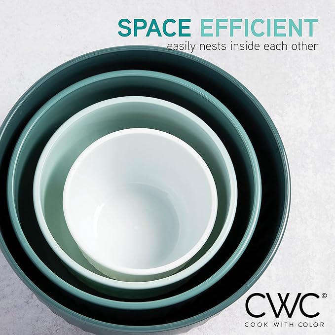 COOK WITH COLOR Prep Bowls with Lids- Wide and Deep Nesting Plastic Small Mixing Bowl Set with Lids, 8 Piece Set - Wide Bowls, Teal