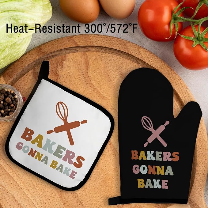 Baker Oven Mitts and Pot Holders Sets, Bakers Gonna Bake Oven Mitts, Best Gifts for Bakers, Funny Baking Over Mittens for Kitchen Decor, Baking Lover Over Gloves Gifts