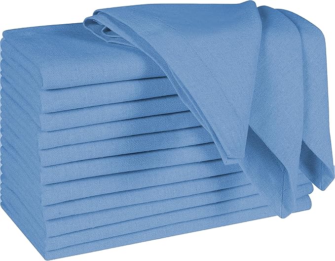 Bedding Craft Cotton Dinner Napkins Set of 12 – 18x18 Light Blue – Machine Washable Fabric Napkins Ideal for Weddings, Thanksgiving, Christmas & Everyday Dining