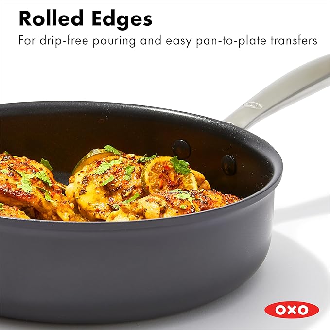 OXO Good Grips Pro 10 Piece Cookware Pots and Pans Set, 3-Layered German Engineered Nonstick Coating, Stainless Steel Handle, Dishwasher Safe, Oven Safe, Black