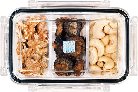 Airtight Food Storage Container with Lid(21.5 oz, 3 Removable Boxes) - Tritan 100% | BPA-Free | Candy and Nuts Organizer| Fruits, Vegetables, Snacks | Travel, Party and Picnic | Meal Prep| Lunch box