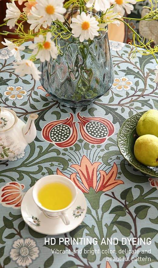 French Tablecloth for Round Tables,Linen Table Cloth with Colorful Flowers Pattern,Heavy Durable Table Cover for Dining Thanksgiving Kitchen Decor Party Christmas,Diameter 67"