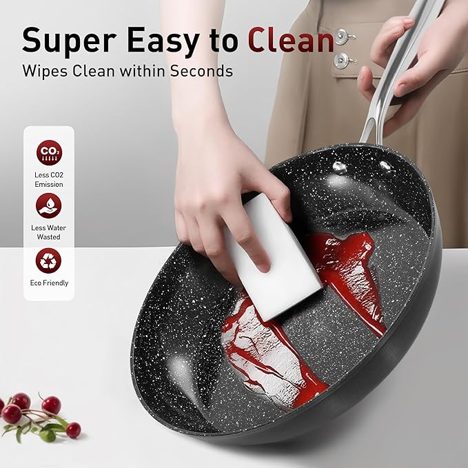 MAISON ARTS Hard Anodized Nonstick Frying Pans Set 2 Piece, 10" and 12" Ceramic Coating Skillets with Stainless Steel Handle, Induction Compatible