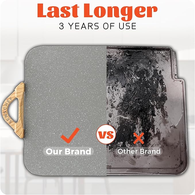 12x20inch Electric Griddle by BBQ Masters, 1700W Fast Even Heating, ILAG Granite Nonstick, Sloped Cooking Surface, Frameless Design for Easy Cleaning, Great for Family Gatherings, Grey