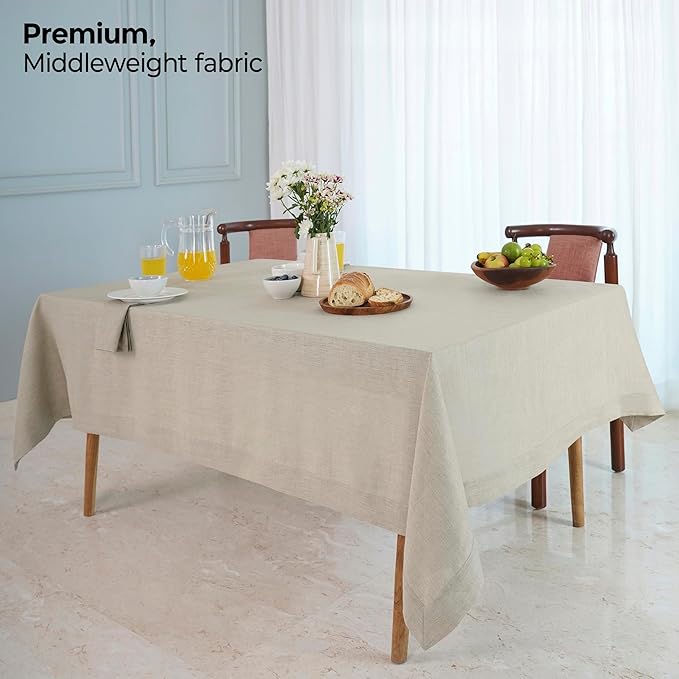 D'Moksha Homes Natural Linen Tablecloth 60 x 84 Inch - 100% Pure Linen Table Cloth for Rectangle Tables - Machine Washable Tablecloth for Fall, Autumn and Halloween