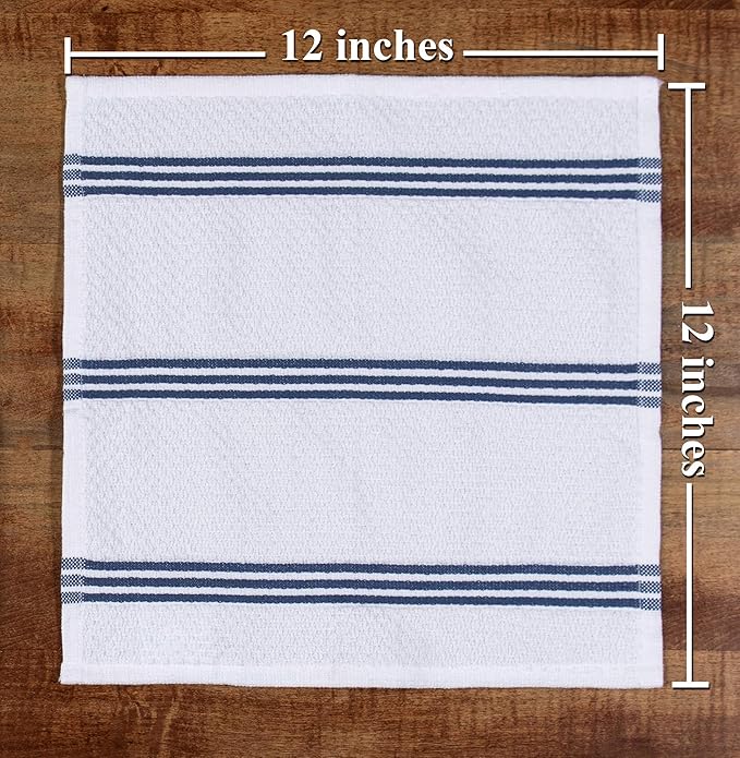 Sticky Toffee Cotton Dishcloths Set of 8 – 12x12 in Dark Blue and White Dish Towels, Reusable and Absorbent Tea Towels for Cleaning or Drying, Oeko-Tex Cotton