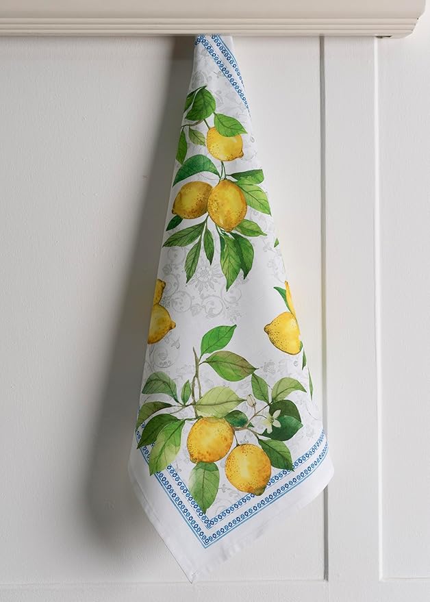 Maison d' Hermine Kitchen Towels Set of 3 100% Cotton 27.50" x 20" Reusable Cloth Tea Dish Towels Absorbent with Hanging Loop for Kitchen, Home, Dining, Cocktail Parties Spring/Summer (Cedrat)