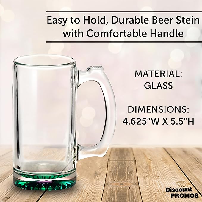 12 Libbey Beer Mugs Set, 12 oz. - Groomsmen Glassware - Green