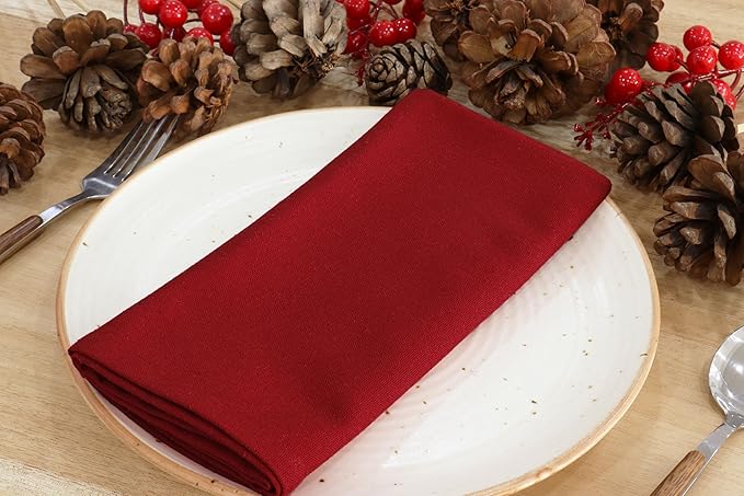 PurpleEssences Set of 12 Cloth Dinner Napkins 100% Cotton 18x18 Inch - Soft Durable Washable - Ideal for Farmhouse Party Fall Thanksgiving - Perfect Everyday Use Table Linen - Red