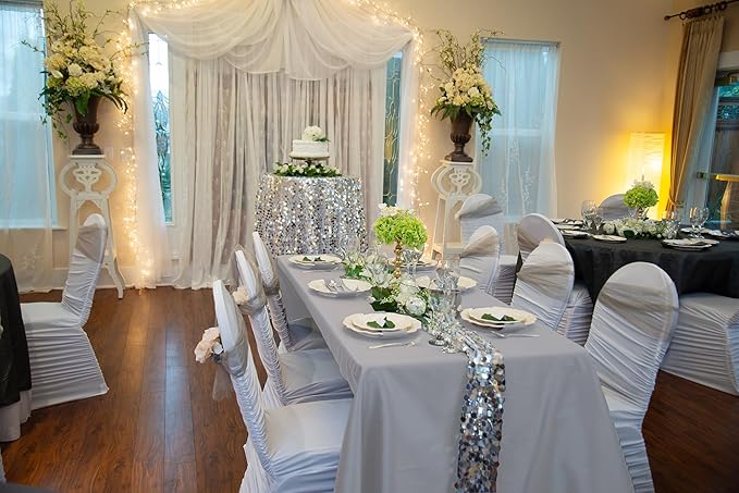 LTC LINENS 2-Pack Rectangular Tablecloths 90 In x 132 In with Rounded Corners - Grey/Silver Table Cloths for 6 ft Rectangle Tables Floor Length - Polyester Fabric Cloth Table Covers for Wedding, Party