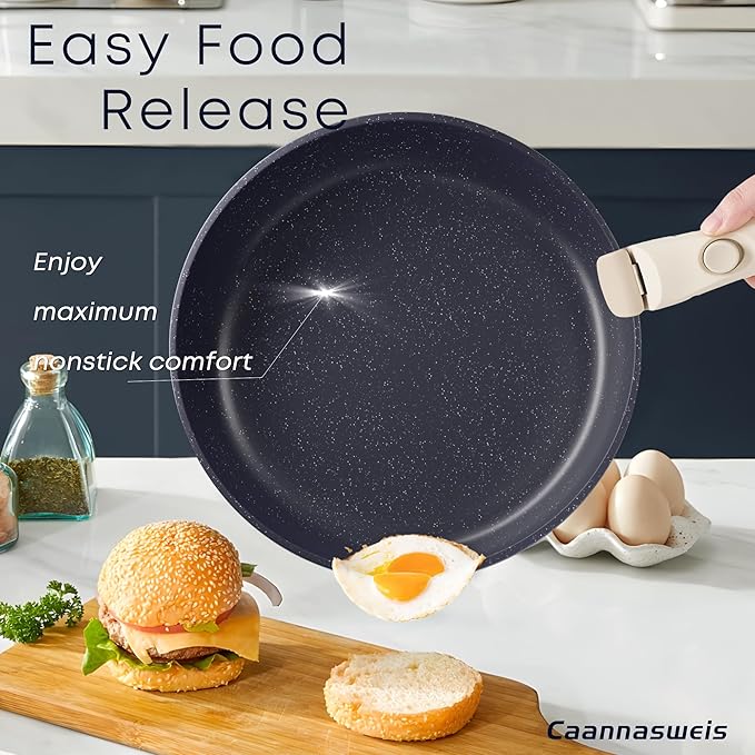 Caannasweis Detachable Nonstick Cookware Set - Stackable Induction Pots and Pans With Removable Handles, Dishwasher Safe - For RV Camping, Oven and Stovetop Use, 5 Pieces (Starry Sky)