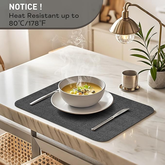 Vinly Placemats Set of 6 - Waterproof Wipeable Faux Leather Table Place Mats Heat Resistant Anti Slip Table Mats for Dining, Indoor, Outdoor, 15.8" x 11.8" (Dark Grey)