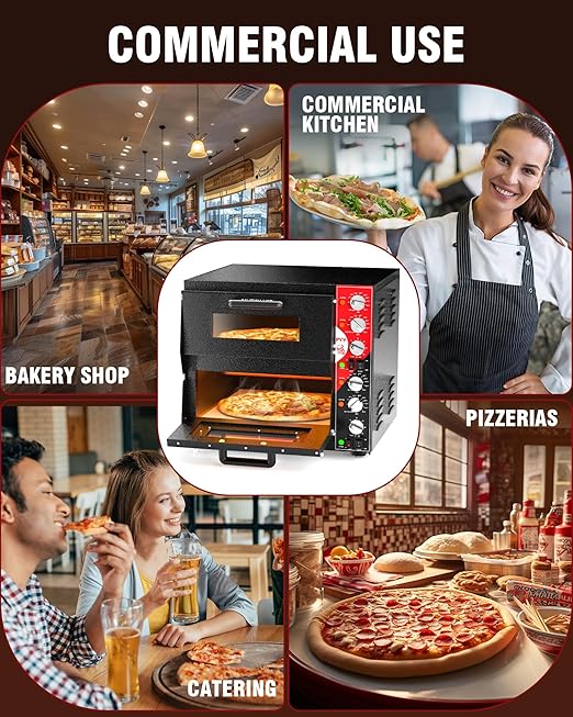PYY Indoor 16in Pizza Oven - Double Decker Electric Pizza Ovens Countertop with Pizza Stone, 60-Min Ring Timer, for Home and Restaurant Commercial, 3200W, ETL Listed,Black