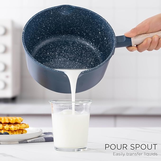 Country Kitchen Non-Stick Cast Aluminum Cookware Set - Durable Kitchen Cookware for Everyday Cooking, Navy Round Handle, 11 Pc.