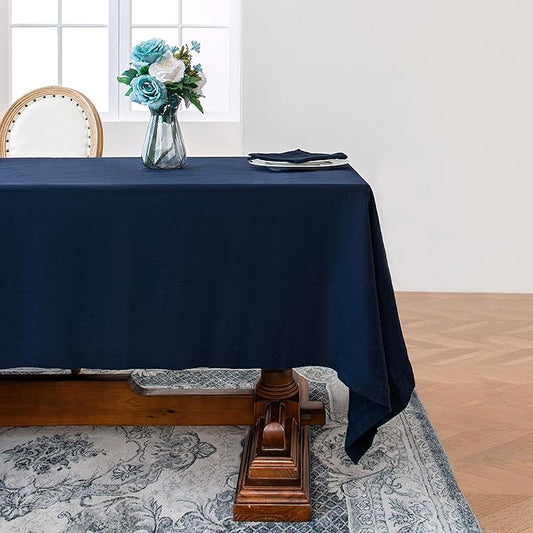 Linen World Linen Tablecloth, 100% French Linen Navy Tablecloth 108" x 60" Inch, Washable Rectangular Tablecloth for Dining, Outdoor, Weddings and Restaurants, Decorative Valentine Easter