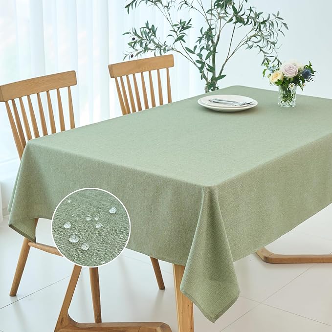 maxmill Square Linen Textured Tablecloth Waterproof Spillproof Wrinkle Free Slubby Textured Table Cloth for Dinner and Party Washable Wipeable Fabric Table Cover Decoration, 60 x 60 Inch, Sage Green