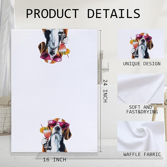 Cabana Bro Funny Cocktail Beagle Dog Kitchen Towels, Beagle Lover Mom Gifts Dish Tea Hand Towels for Kitchen Bar Cart Decor, Gifts for Cocktail Lovers, Bar Towel for Bartender, 16x24 Inches