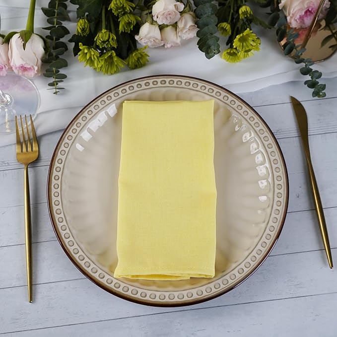 Solid Color Linen Blended Thin Dinner Cloth Napkins - Set of 12 (40 x 40 cm) - for Easter Events & Home Use (Yellow)