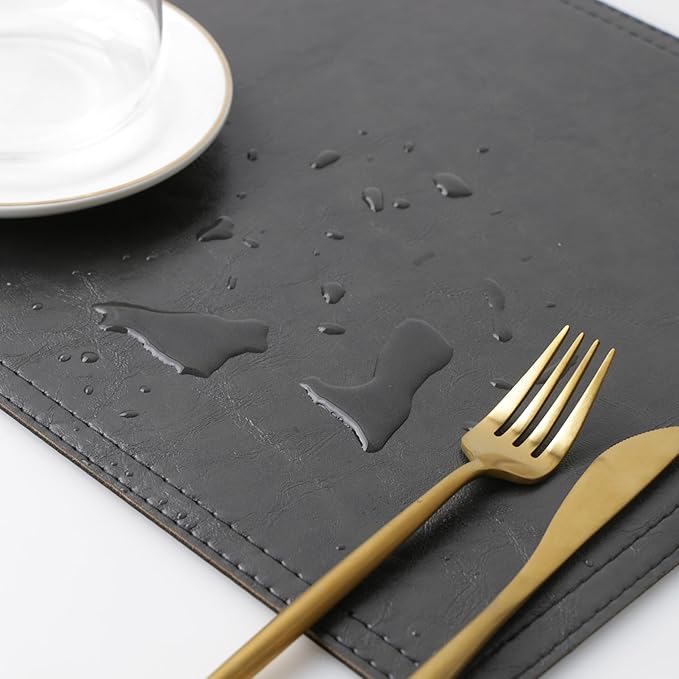 Jovono Waterproof PU Placemats, Faux Leather Dining Table Mat, Set of 8, Easy to Wipe Off Scrub Vinyl Mat, Heat & Stain Resistant for Office Conference Table, Home Décor Grey