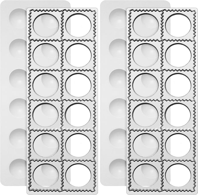 Gerrii 2 Sets Ravioli Mold Extra Large Ravioli Maker Press 12 Holes 1.5 Inch Round Russian Dumplings Making Kit Square Double Dumplings Cutter Pastry Wheel Cutter Pasta Tools for Kitchen