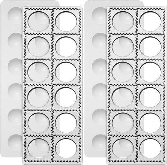 Gerrii 2 Sets Ravioli Mold Extra Large Ravioli Maker Press 12 Holes 1.5 Inch Round Russian Dumplings Making Kit Square Double Dumplings Cutter Pastry Wheel Cutter Pasta Tools for Kitchen