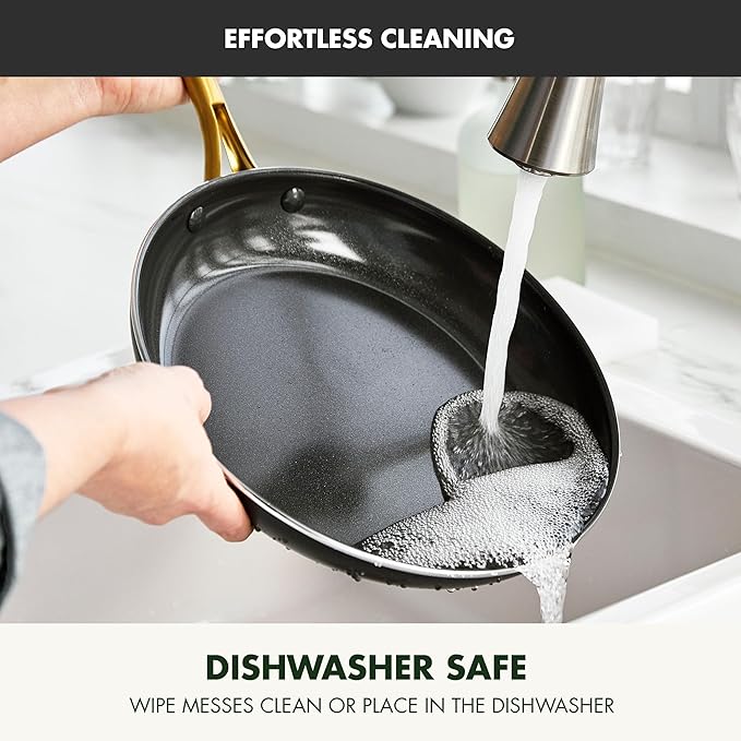 GreenPan 12 Piece Nonstick Swift Cookware Set, Ceramic PFAS-Free Pots & Pans with Lids, Dishwasher & Oven/Broiler Safe to 600F, Kitchen Cooking Set, Sauce, Saute, Stock, Frying Pans, Black/Gold