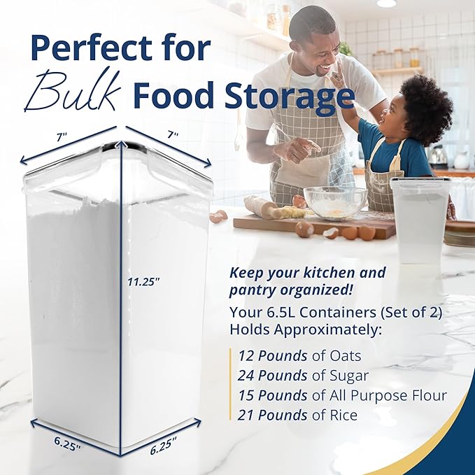 Reli. 6.5L Airtight Food Storage Containers with Lids (2 Sets) | Kitchen Organizers and Storage Containers, Pantry Organizers | BPA Free Plastic XL Set w/ 2 Measuring Cups, 12 Labels, Pen