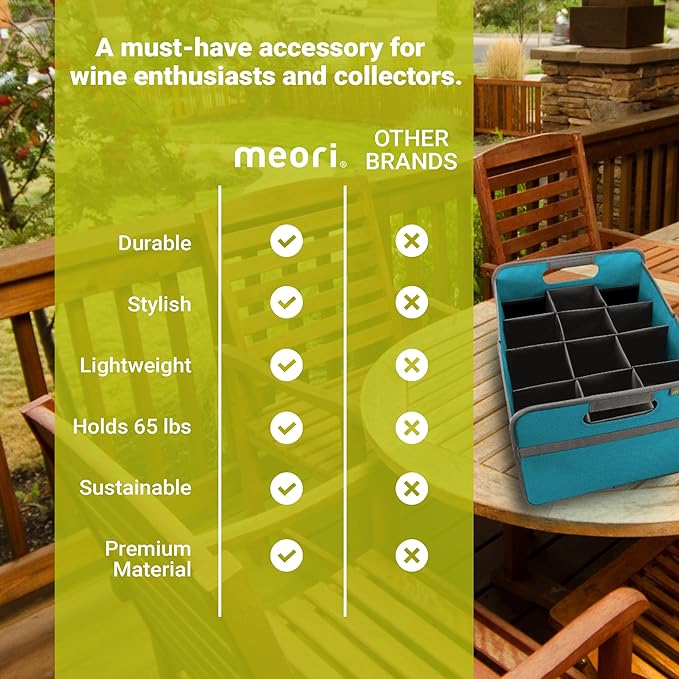 meori B100297 Azure Foldable Wine Carrier 12 Slot Blue Collapsible Liquor Storage Travel Carry Case Bottle Shopping Car RV Beach Lake Park