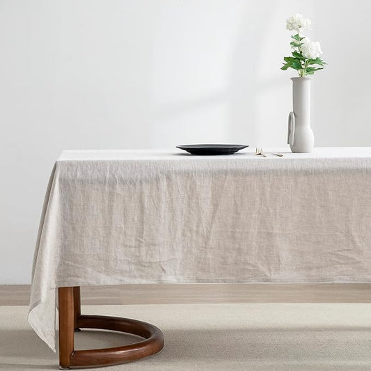 EVERLY 100% Pure Linen Rectangle Tablecloth 84Lx60W Inches for Dining,Weddings and Restaurants,Decorative Halloween,Thanksgiving,Christmas Table Cloth Machine Washable Tablecloths-Natural Linen