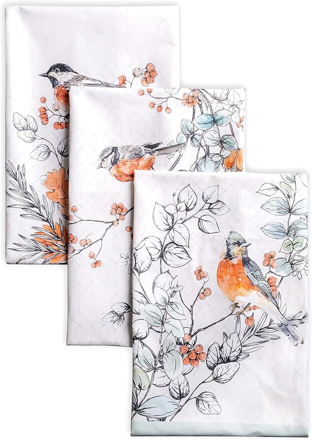 Maison d' Hermine Kitchen Towels Set of 3 100% Cotton 20" x 27.5" Reusable Cloth Tea Dish Towels Absorbent with Hanging Loop for Kitchen Thanksgiving Christmas Decorations (Whitish Shabby Chique)