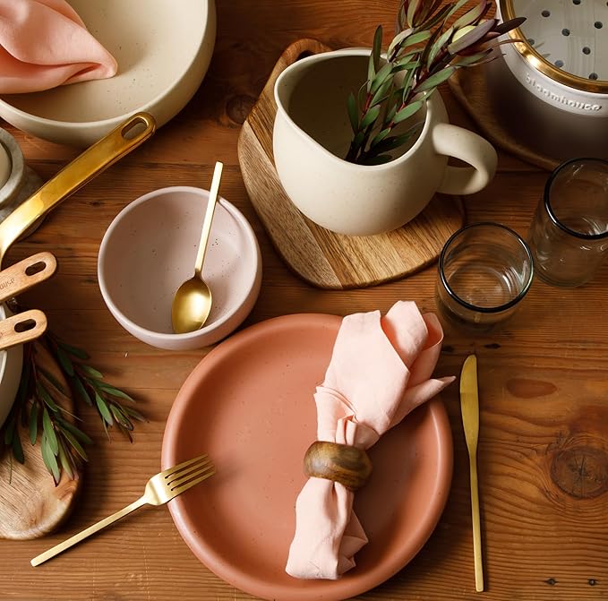 Bloomhouse - Two Time Oprah's Favorite Things Winner - Corsica Clay 12-Piece Stoneware Rustic Reactive Glaze Dinnerware Set - Stackable Plates Bowls Set Service for 4 - Matte Burnt Apricot Terracotta