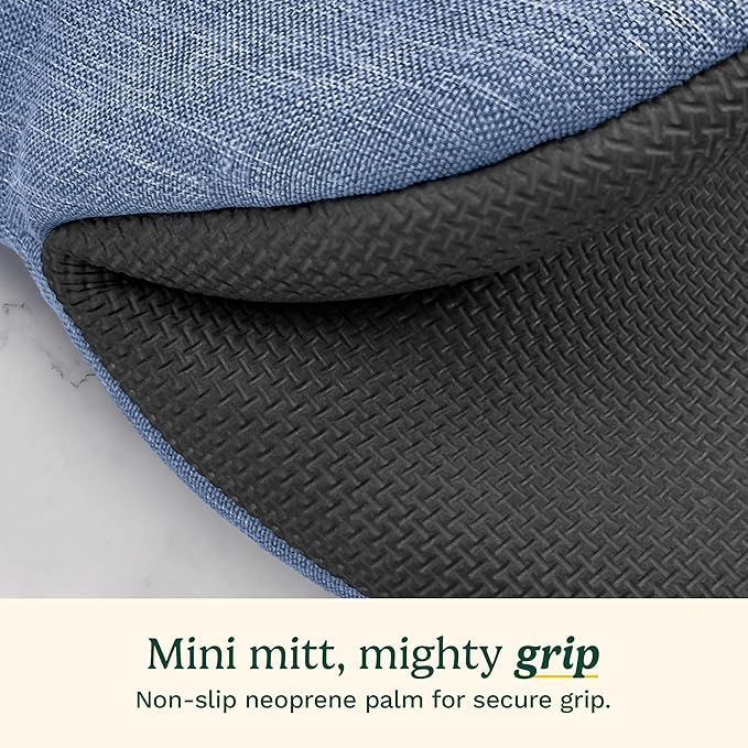 Cuisinart Mini Oven Mitts – 5.5” x 7” Heat-Resistant Kitchen Mitts for Oven with Non-Slip Neoprene Palm, Cotton Filling, and Fabric Loop – Durable Oven Mitt Set for Cooking & Baking (Indigo)