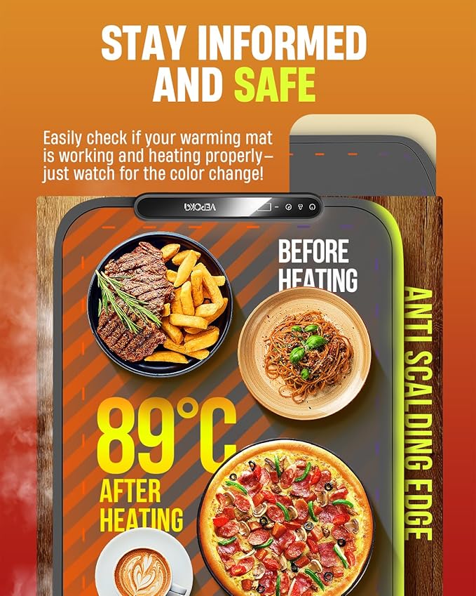Food Warming Mat for Buffet, VEPOKA Food Warming Mats for Countertop, Silicone Heating Mat with 7 Temperature Levels& Auto Shut-Off, Food Warmers for Parties, Gatherings, Everyday Use
