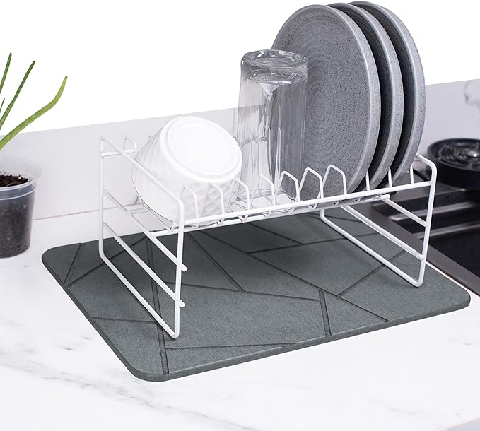 Dagons Stone Dish Drying Mats for Kitchen Counter Ultra Absorbent Ideal Dish Rack Alternative, Perfect Kitchen Essentials for New Home, Durable And Efficient(15.7 x 11.8 x 0.37 inches, Dark Gray)