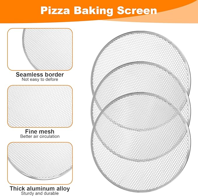 3 Pcs Pizza Screen 12 inch, Aluminum Alloy Mesh Pizza Pan with Holes, Food-Grade Screen for Oven Home Kitchen BBQ Baking Seamless Nonstick Round Baking Tray for Oven