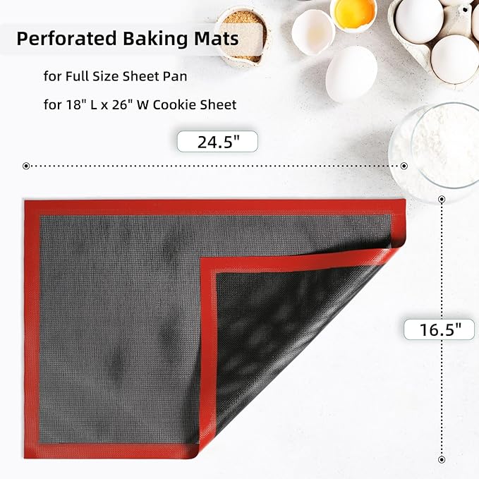 Perforated Silicone Baking Mat for Full Size Sheet Pan, Non-Stick Eclair Baking Mat for 18x26 Commercial Pan, Reusable Cookie Sheet Liner for Commercial Oven Use 1 PCS