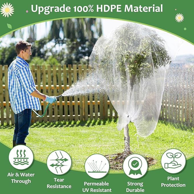 2PCS Large Fruit Tree Netting with Drawstring and Zipper, 8 * 8FT Garden Netting for Garden Protection, Insect Bird Netting for Fruit Trees, Protection from Anti Birds, Bugs,Cicadas