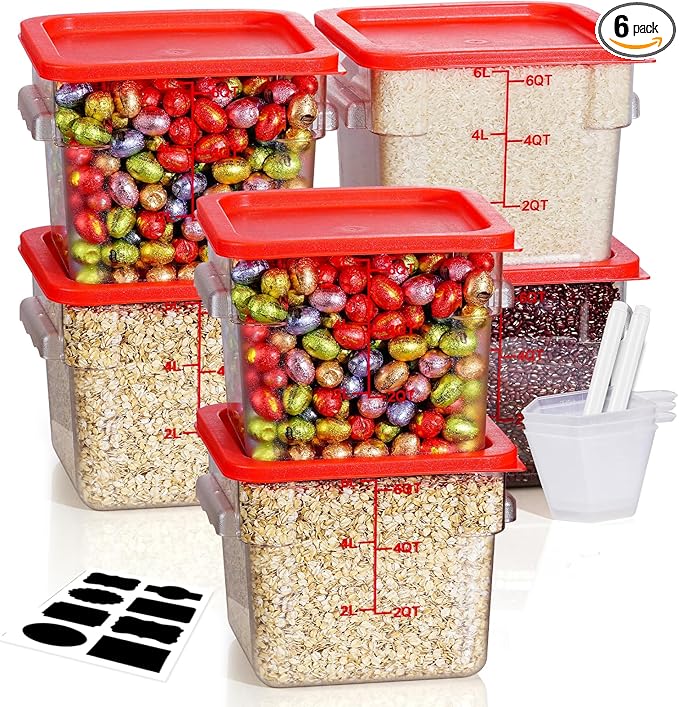 6QT Clear Food Storage Containers: 6 PCS[Food Grade][Hot&Cold Resistant] NSF Food Storage Containers with Lids for Home Restaurant Kitchen Storage Pizza Proof Dough, BPA Free