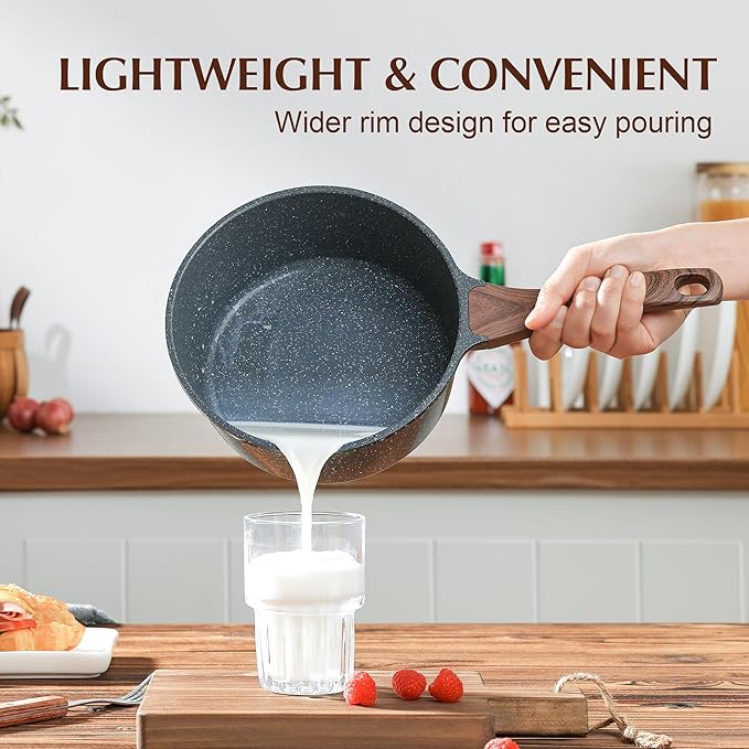 SENSARTE Nonstick Saucepan with Lid, 1.5 Quarts Small Pot with Swiss Granite Coating, Stay-cool Handle, Multipurpose Handy Sauce Pot Small Kitchen Cooking Pot, Induction Comptable, PFOA Free