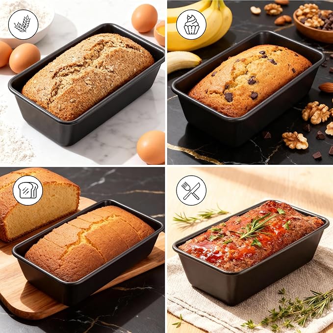 Wrenbury Pro 2lb Loaf Pan Set of 2 - Carbon Steel Large Bread Pan 1kg for Baking Delicious Meatloaf - Air Fryer 2 lb Baking Tray - Twin Pack