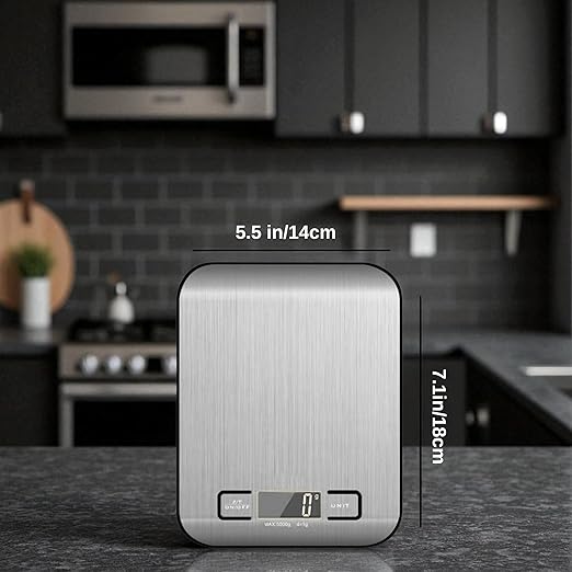 Food Scale For Kitchen - Stainless Steel Kitchen Scale, 100% waterproof, Batteries Included, Weighs Up to 22 lb/10kg, Digital Scale, Food Scale With Nutritional Calculator, Baking Scale, Cooking Scale