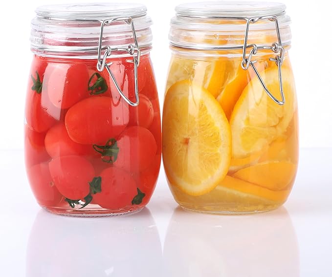 Glass Containers With Lids 24 Oz Food Grade Airtight Glass Jars With Lid 2 Pack Wide Mouth Food Storage Canisters With Clasp For Flour, Coffee, Sugar, Pickle, Beans, Candy, Nuts, Rice, Pasta