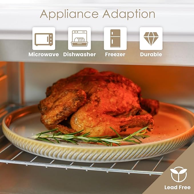 Stoneware Dinnerware Sets for 4, 12-Piece Scratch Resistant Plates and Bowls Set, Dishwasher and Microwave Safe Ceramic Dishes Set, Ribbed, Sculpted Dune