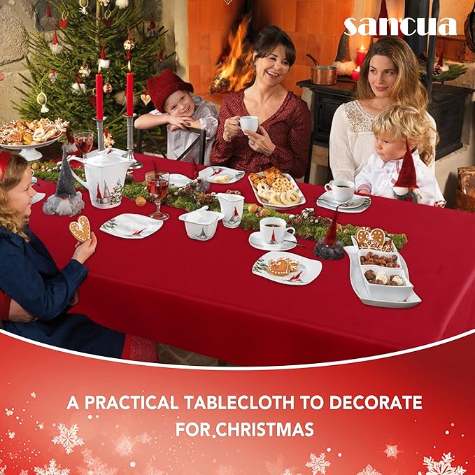 sancua Square Tablecloth - 60 x 60 Inch - Water Resistant Spill Proof Washable Polyester Table Cloth, Decorative Fabric Table Cover for Dining Tables, Buffet Parties, Christmas Red