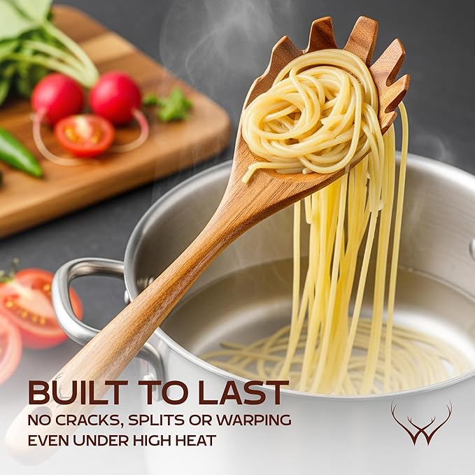 12 Pcs Wooden Cooking Utensils Set – Luxury Wooden Kitchen Utensils with Holder, Versatile Wooden Spoons for Cooking & Durable Teak Wood Utensil Set for Modern Home - Cooking spoons with Spatula