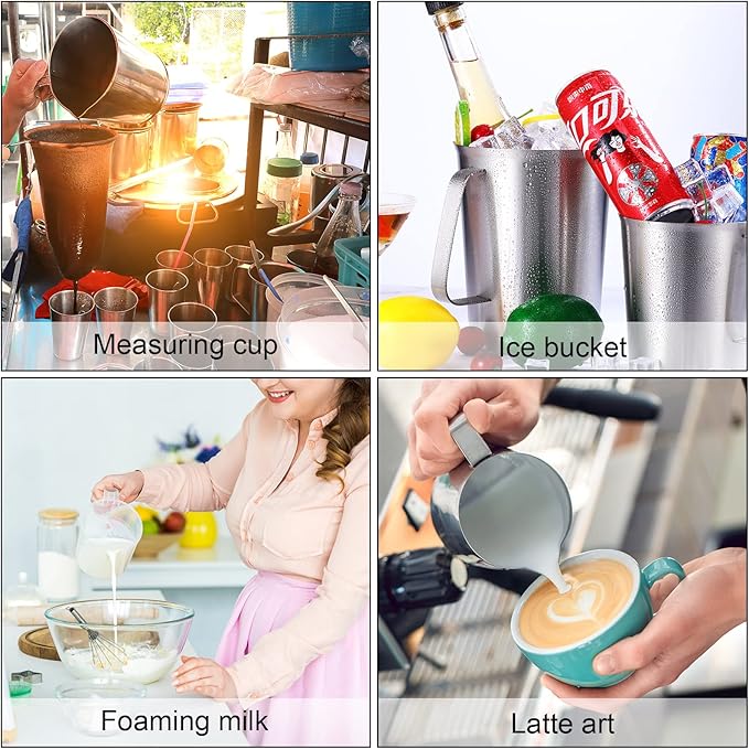 Flutesan 3 Pcs Stainless Steel Measuring Cups Measuring Pitcher with Handle with Markings for Latte Art, Water Pouring 2/4/8 Cup (16/32/64 oz)