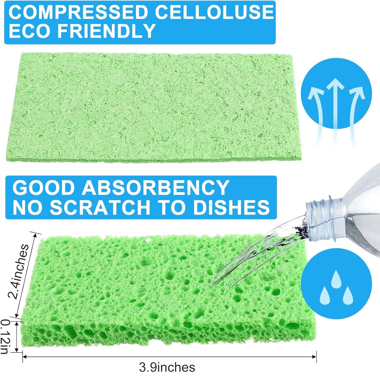 Zhengmy 100 Pieces Kitchen Sponge Bulk Natural Sponges for Dishes Compressed Wood Pulp Sponges Cleaning Sponge Without Scratching for Kitchen Bathroom, 3.9 x 2.4 x 0.12 Inch (Multicolor)