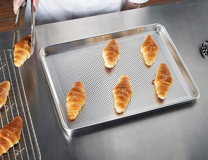 CURTA 6 Pack Aluminum Sheet Pan Perforated, NSF Listed Half Size 18 x 13 inch Commercial Bakery Cake Bun Pan, Baking Tray