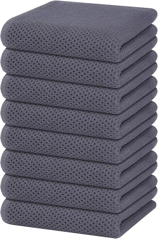 Homaxy 100% Cotton Waffle Weave Kitchen Dish Towels, Ultra Soft Absorbent Quick Drying Cleaning Towel, 13 x 28 Inches, 8-Pack, Dark Grey